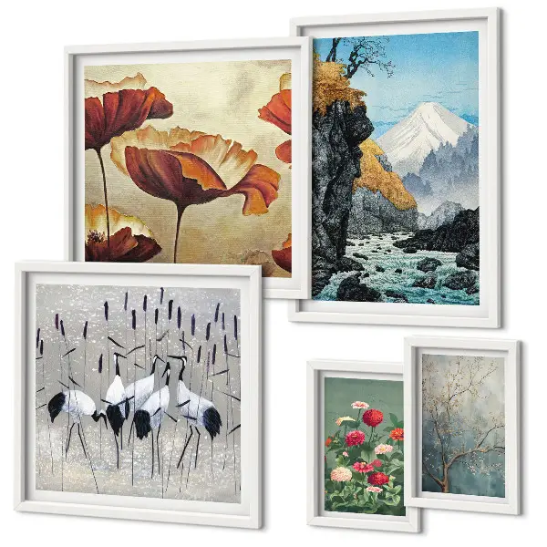 Set of 5 wall art pieces Landscapes with flowers and mountains
