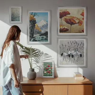 Set of 5 wall art pieces Landscapes with flowers and mountains
