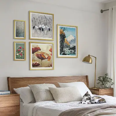 Set of 5 wall art pieces Landscapes with flowers and mountains