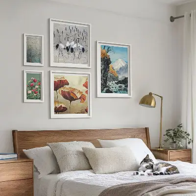 Set of 5 wall art pieces Landscapes with flowers and mountains
