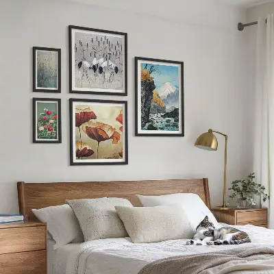 Set of 5 wall art pieces Landscapes with flowers and mountains
