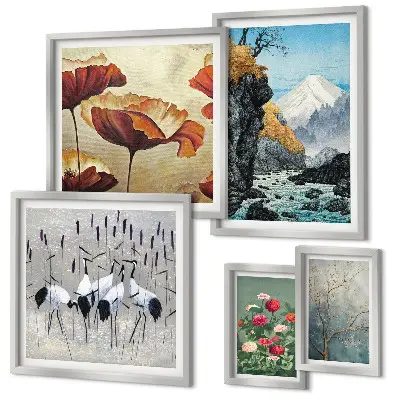 Set of 5 wall art pieces Landscapes with flowers and mountains