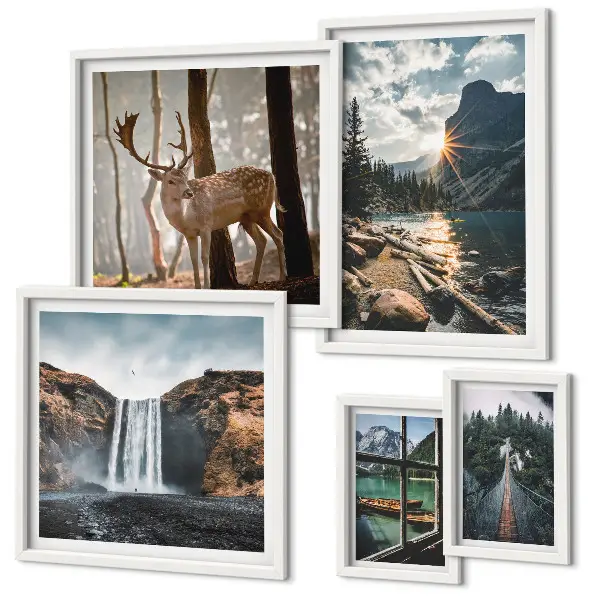 Set of 5 wall art pieces Landscapes nature waterfalls fauna