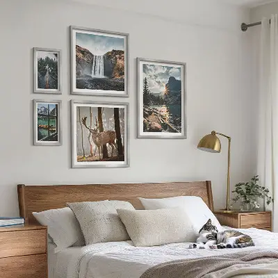 5 Piece Nature Landscape Wall Art Set featuring waterfalls and fauna