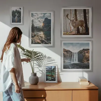 5 Piece Nature Landscape Wall Art Set featuring waterfalls and fauna