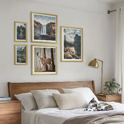 Set of 5 wall art pieces Landscapes nature waterfalls fauna