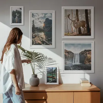 5 Piece Nature Landscape Wall Art Set featuring waterfalls and fauna
