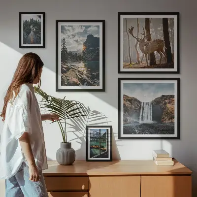 5 Piece Nature Landscape Wall Art Set featuring waterfalls and fauna