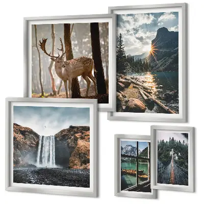 Set of 5 wall art pieces Landscapes nature waterfalls fauna