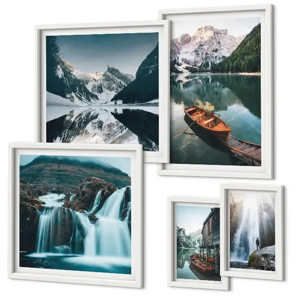 Framed photo set Mountain lake waterfalls