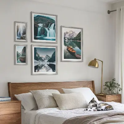 Framed photo set Mountain lake waterfalls