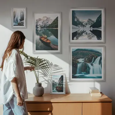 Framed photo set Mountain lake waterfalls