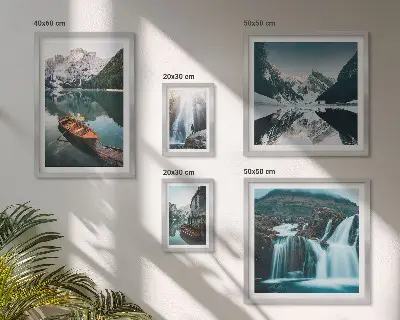 Framed photo set Mountain lake waterfalls