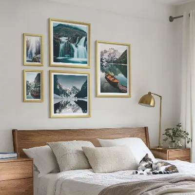 Framed photo set Mountain lake waterfalls