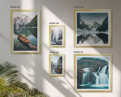 Framed photo set Mountain lake waterfalls
