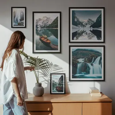 Framed photo set Mountain lake waterfalls