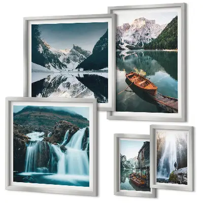 Framed photo set Mountain lake waterfalls