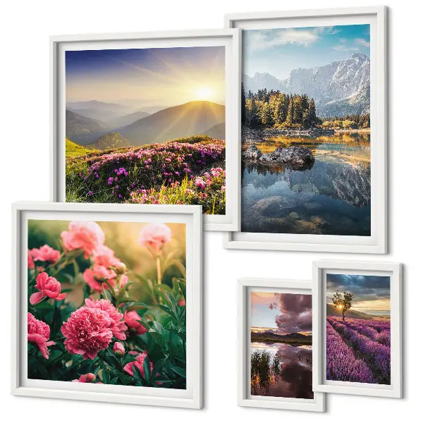 Set of 5 wall art pieces Landscapes nature flowers mountains