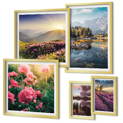 Set of 5 wall art pieces Landscapes nature flowers mountains