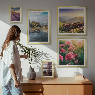 Set of 5 wall art pieces featuring landscape, nature, flower, and mountain prints