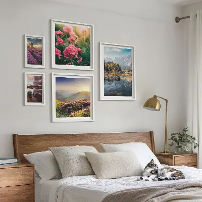 Set of 5 wall art pieces Landscapes nature flowers mountains