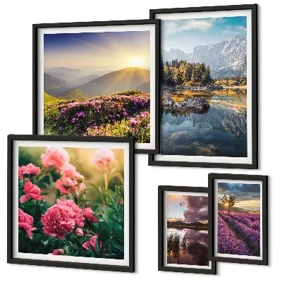 Set of 5 wall art pieces Landscapes nature flowers mountains