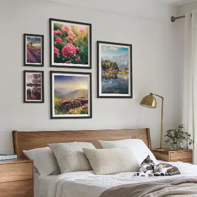 Set of 5 wall art pieces Landscapes nature flowers mountains