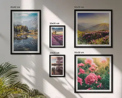 Set of 5 wall art pieces featuring landscape, nature, flower, and mountain prints