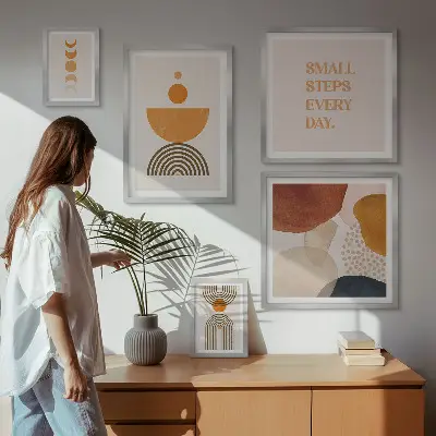 Gallery wall Stylish graphics in earthy tones