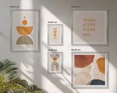 Gallery wall Stylish graphics in earthy tones