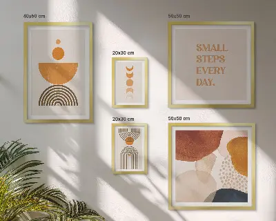Gallery wall Stylish graphics in earthy tones