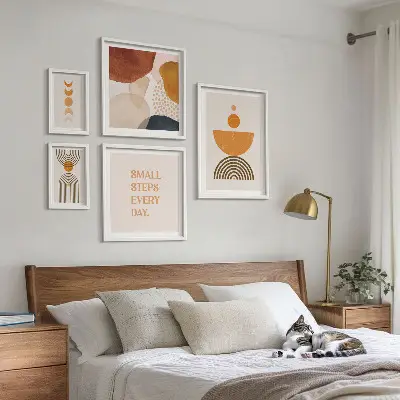 Gallery wall Stylish graphics in earthy tones