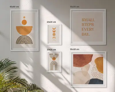 Gallery wall Stylish graphics in earthy tones