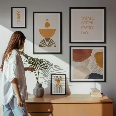Gallery wall Stylish graphics in earthy tones