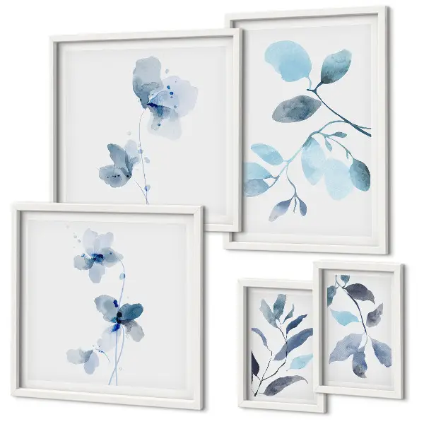 Framed photo set with blue plant accents