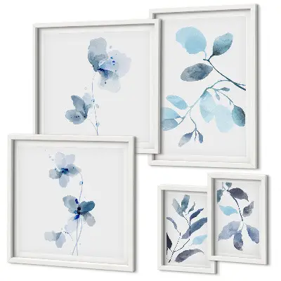 Framed photo set with blue plant accents