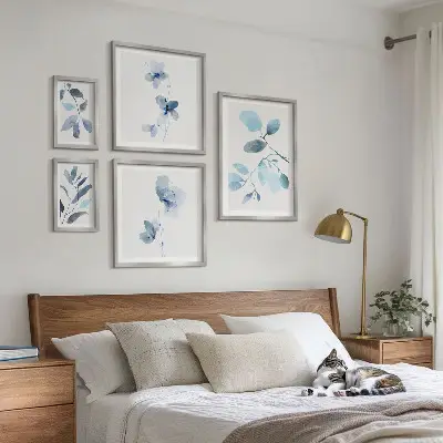 Framed photo set Blue plant accents