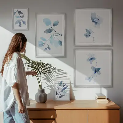 Framed photo set Blue plant accents