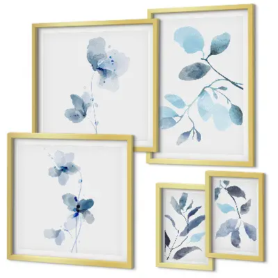 Framed photo set with blue plant accents
