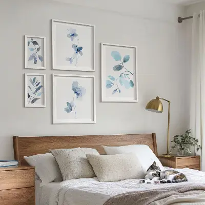 Framed photo set Blue plant accents