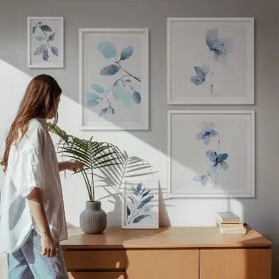 Framed photo set Blue plant accents