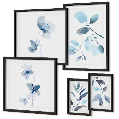Framed photo set Blue plant accents