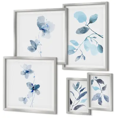 Framed photo set with blue plant accents