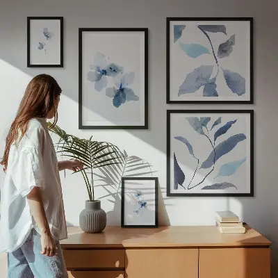 Set of 5 wall art pieces Stylish watercolor flowers