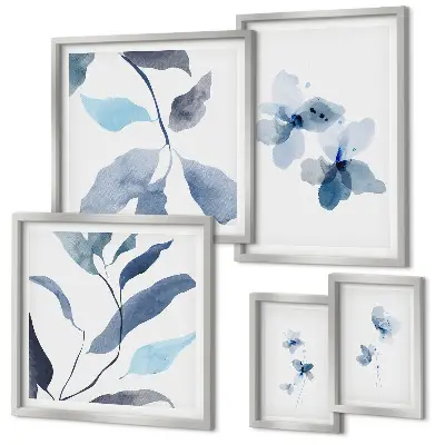 Set of 5 wall art pieces Stylish watercolor flowers