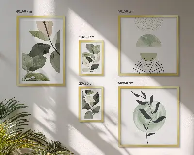 Framed photo set with Scandinavian plant motifs
