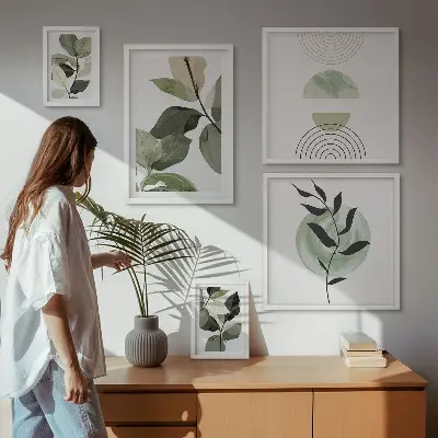 Framed photo set with Scandinavian plant motifs