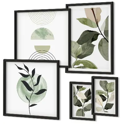 Framed photo set Scandinavian plant motifs