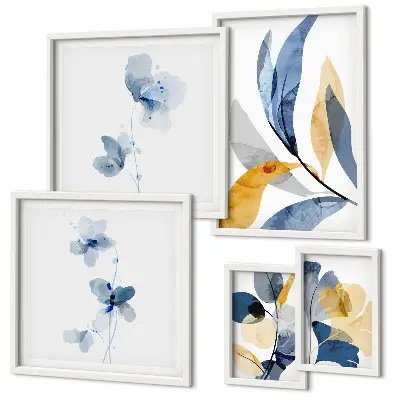 Set of 5 wall art pieces plant motifs in pastel interior style