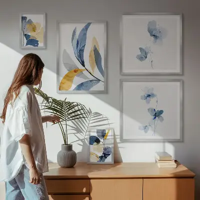 Set of 5 wall art pieces Plant motifs in pastel interiors